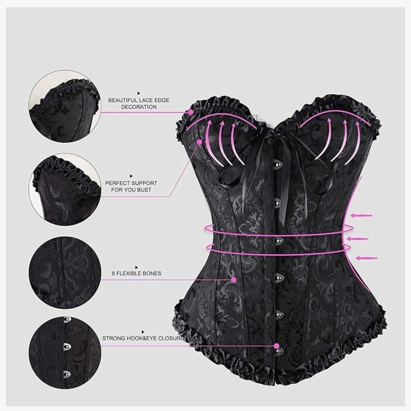 Elegant Black Brocade Corset - Picture 4 of 8